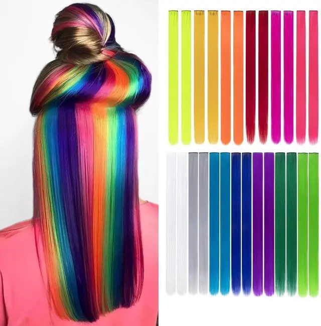 Main image of 26 Pcs Clip in Rainbow Hair Extensions 20 Inch for Girls