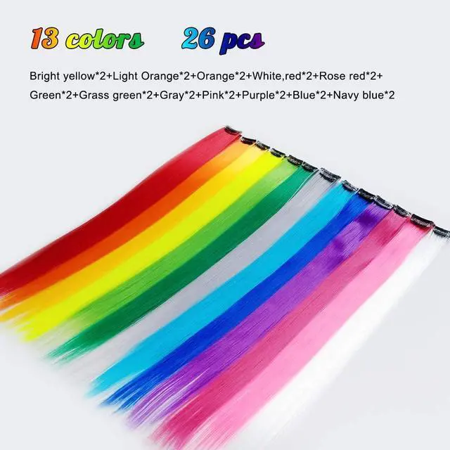 Alt view image 2 of 6 - 26 Pcs Clip in Rainbow Hair Extensions 20 Inch for Girls