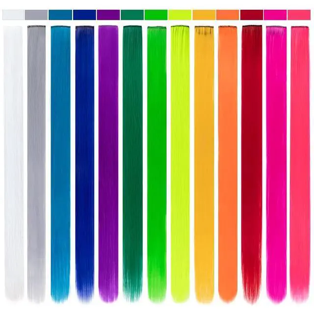 Alt view image 3 of 6 - 26 Pcs Clip in Rainbow Hair Extensions 20 Inch for Girls