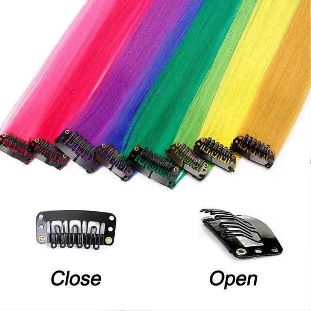 Alt view image 5 of 6 - 26 Pcs Clip in Rainbow Hair Extensions 20 Inch for Girls