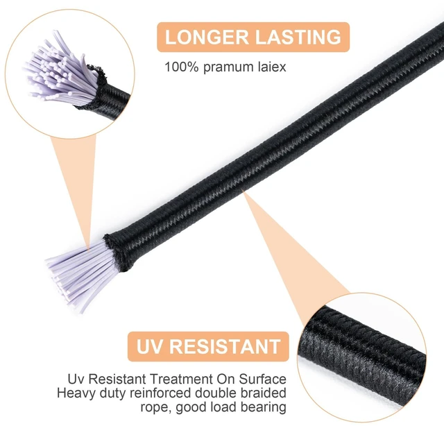 Alt view image 3 of 7 - Heavy Duty Elastic Bungee Cord, 1/8" x 50', Black
