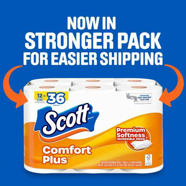 Alt view image 5 of 7 - Scott ComfortPlus Toilet Paper, 12 Triple Rolls, 231 Sheets per Roll