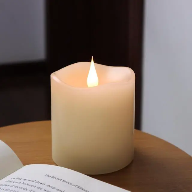 Main image of TECHLONG Flameless Candles Battery Operated with Timer, 3D Moving Flame Flickering, 600+ Hours, 3" x 3" Ivory Real Wax Electric LED Candle for Wedding Party Decorations