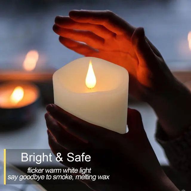Alt view image 6 of 6 - TECHLONG Flameless Candles Battery Operated with Timer, 3D Moving Flame Flickering, 600+ Hours, 3" x 3" Ivory Real Wax Electric LED Candle for Wedding Party Decorations
