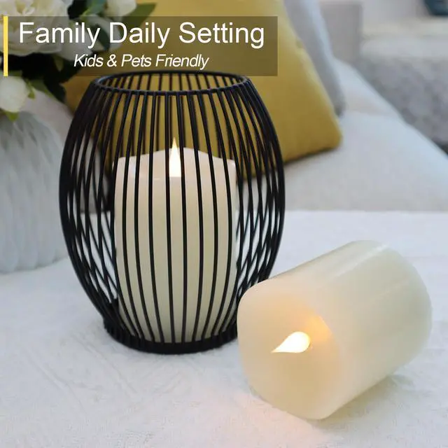 Alt view image 5 of 6 - TECHLONG Flameless Candles Battery Operated with Timer, 3D Moving Flame Flickering, 600+ Hours, 3" x 3" Ivory Real Wax Electric LED Candle for Wedding Party Decorations