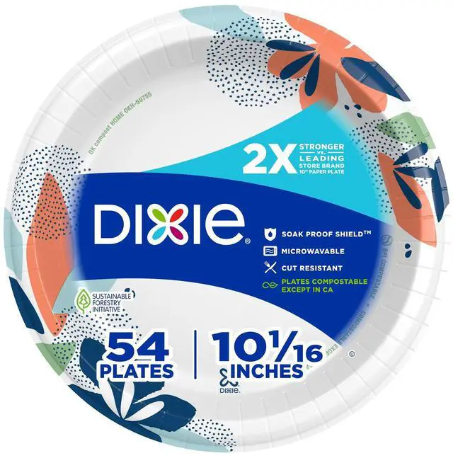 Main image of Dixie Heavy Duty Paper Plates 10-Inch, 54-Count, Large, Disposable