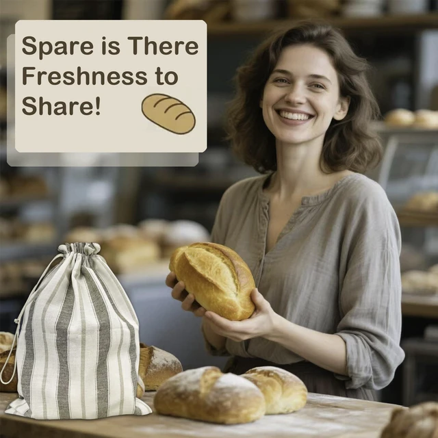 Alt view image 5 of 7 - XL Reusable Linen Bread Bag with Plastic Lining, BPA-Free, Drawstring, Ideal for Sourdough & Artisan Breads, 1 PCS