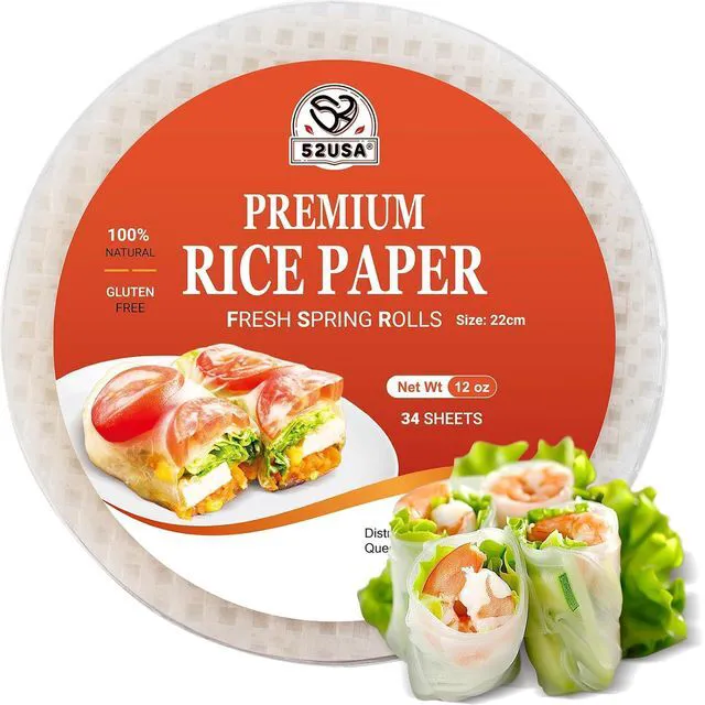 Main image of 52USA Rice Paper Wrappers, 1 Pack, 34 Sheets, for Spring Roll & Dumplings