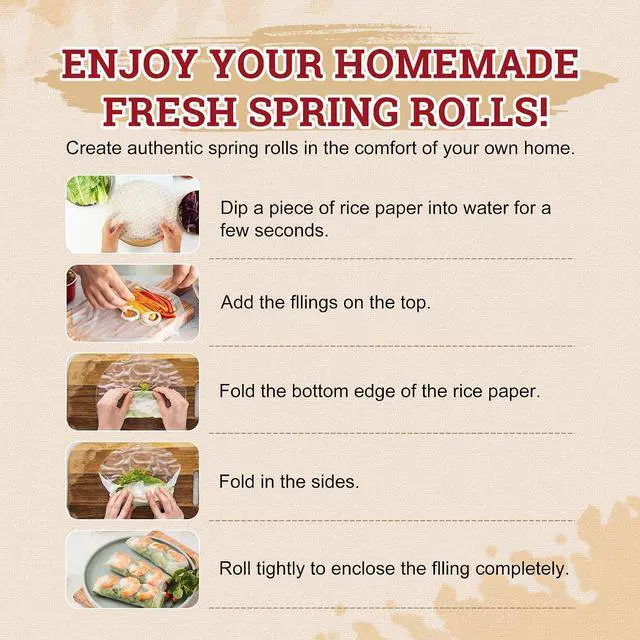 Alt view image 2 of 6 - 52USA Rice Paper Wrappers, 1 Pack, 34 Sheets, for Spring Roll & Dumplings
