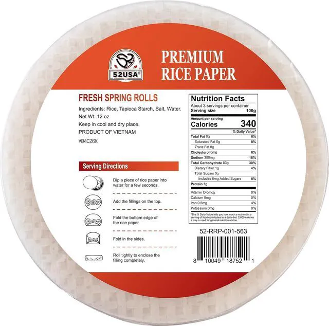 Alt view image 5 of 6 - 52USA Rice Paper Wrappers, 1 Pack, 34 Sheets, for Spring Roll & Dumplings