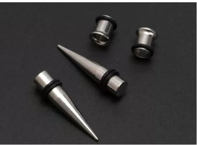 Alt view image 6 of 7 - Stainless Steel Ear Stretching Kit 1G-7mm, 2 Steel Tapers & 2 Steel Tunnels, Single Flare Plugs & Flesh Tunnel, 4 Pieces