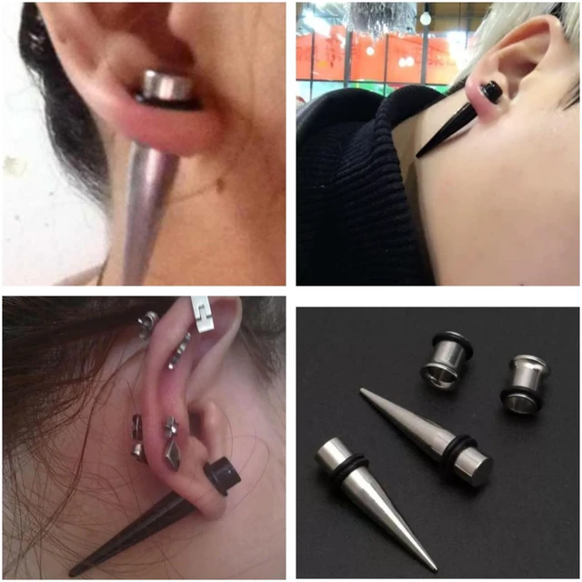 Alt view image 5 of 7 - Stainless Steel Ear Stretching Kit 1G-7mm, 2 Steel Tapers & 2 Steel Tunnels, Single Flare Plugs & Flesh Tunnel, 4 Pieces