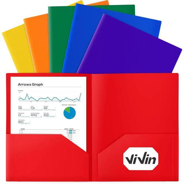 Main image of ViVin 6 Pack Plastic Folders with Pockets, Assorted Colors