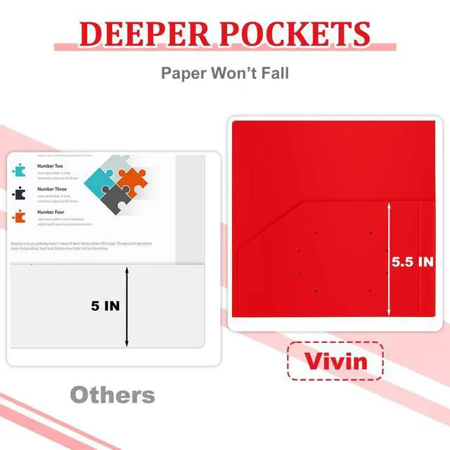 Alt view image 3 of 6 - ViVin 6 Pack Plastic Folders with Pockets, Assorted Colors
