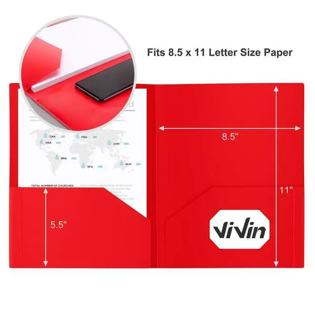 Alt view image 6 of 6 - ViVin 6 Pack Plastic Folders with Pockets, Assorted Colors