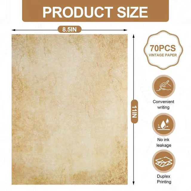 Alt view image 5 of 7 - Joyberg 70PCS Vintage Parchment Paper 8.5x11in for Writing, Printing, Invitations, Certificates, Crafts