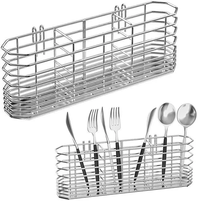 Main image of NiuYichee 304 Stainless Steel Utensil Holder with Hooks, Dish Drying Rack and Knife and Fork Drainage Rack, Silver