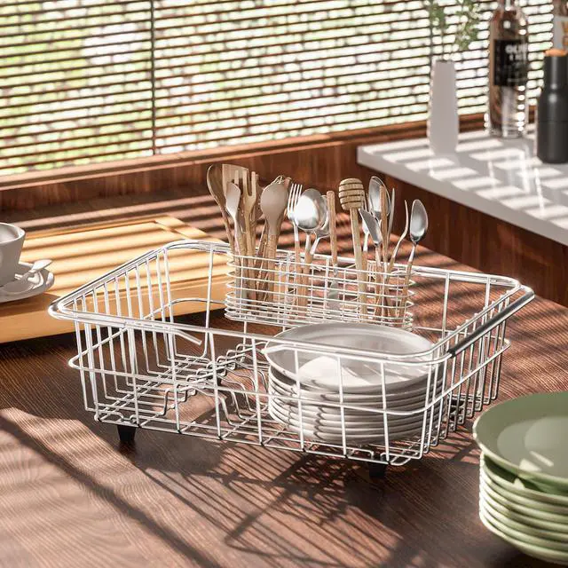 Alt view image 2 of 6 - NiuYichee 304 Stainless Steel Utensil Holder with Hooks, Dish Drying Rack and Knife and Fork Drainage Rack, Silver