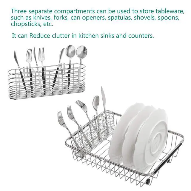 Alt view image 4 of 6 - NiuYichee 304 Stainless Steel Utensil Holder with Hooks, Dish Drying Rack and Knife and Fork Drainage Rack, Silver