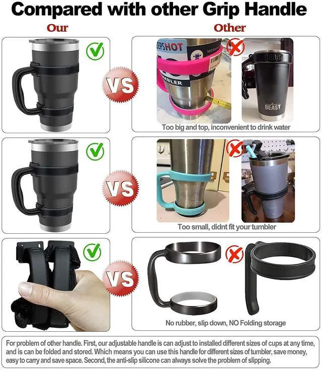 Alt view image 3 of 7 - New Upgrade Anti-Slip Adjustable Tumbler Handle Fits 20-40Oz Tumbler Cup of YETI, RTIC, Ozark Trail, Tervis, Corkcicle, Slm, Reduce Cold, Artic, Atlin, Bubba and SIC