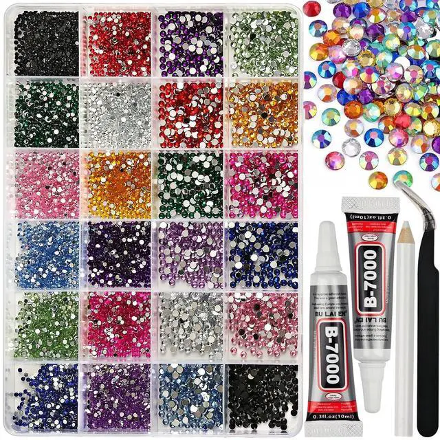 Main image of 6000Pcs Resin Jelly Rhinestones 2mm 3mm Mixed-Color Flatback Gems with 2 Pcs B7000 Fabric Glue for DIY Crafts Clothing Tumblers Decor Nail Art Makeup