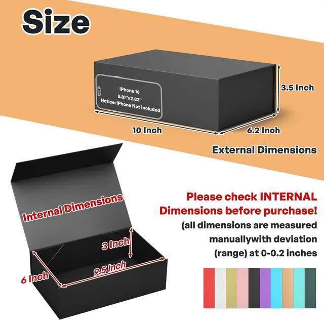 Alt view image 5 of 6 - RYDDOY 9.5x6x3'' Black Gift Box with Lid for Presents