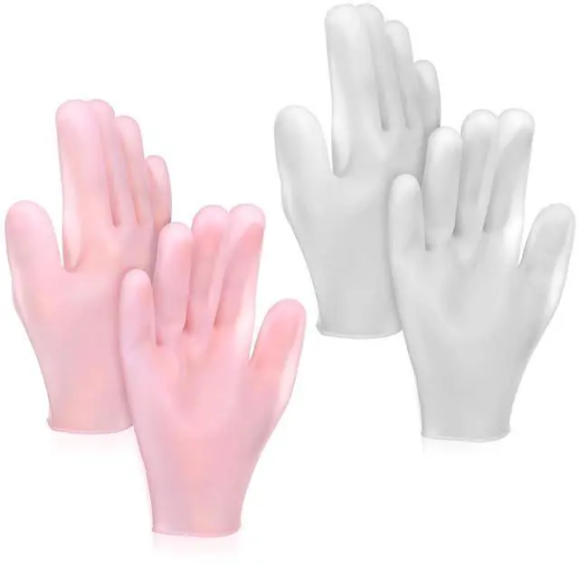 Main image of 2 Pairs Silicone Moisturizing Gloves for Dry Hands, Overnight Treatment for Softening Rough Skin, Pink & White