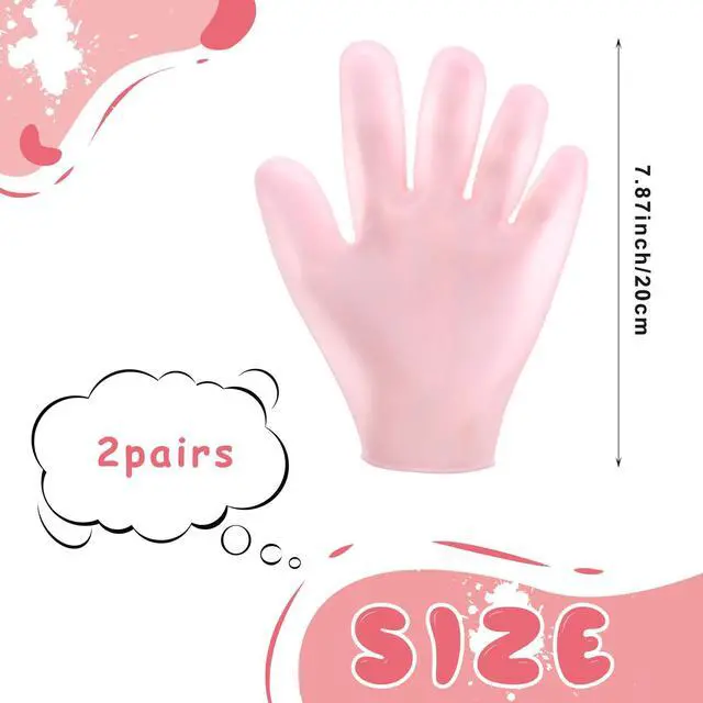 Alt view image 2 of 7 - 2 Pairs Silicone Moisturizing Gloves for Dry Hands, Overnight Treatment for Softening Rough Skin, Pink & White