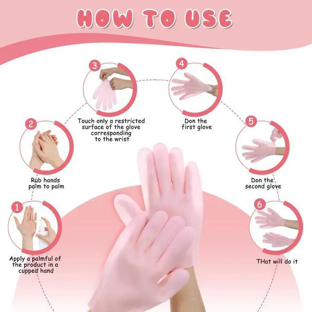 Alt view image 3 of 7 - 2 Pairs Silicone Moisturizing Gloves for Dry Hands, Overnight Treatment for Softening Rough Skin, Pink & White