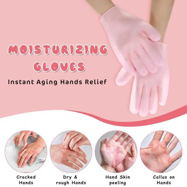 Alt view image 4 of 7 - 2 Pairs Silicone Moisturizing Gloves for Dry Hands, Overnight Treatment for Softening Rough Skin, Pink & White