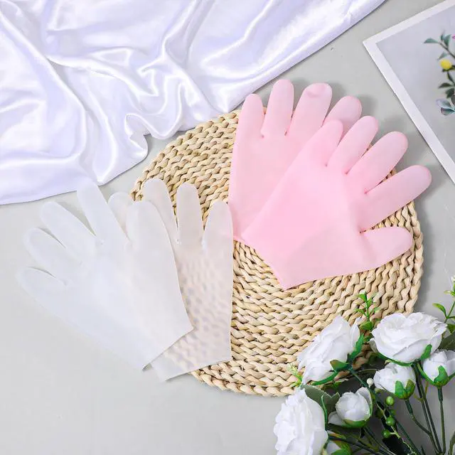Alt view image 5 of 7 - 2 Pairs Silicone Moisturizing Gloves for Dry Hands, Overnight Treatment for Softening Rough Skin, Pink & White