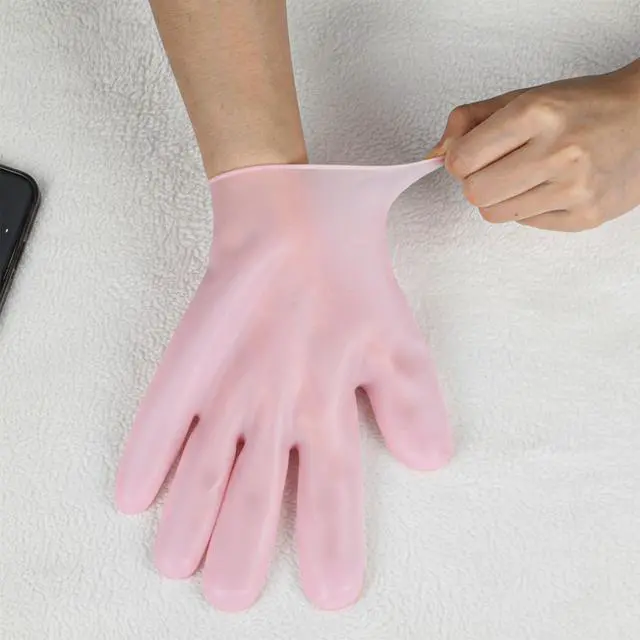Alt view image 6 of 7 - 2 Pairs Silicone Moisturizing Gloves for Dry Hands, Overnight Treatment for Softening Rough Skin, Pink & White