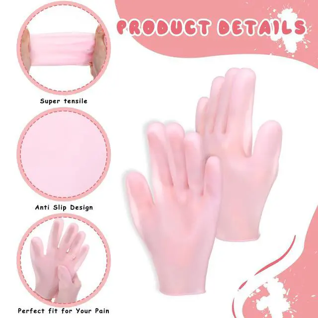 Alt view image 7 of 7 - 2 Pairs Silicone Moisturizing Gloves for Dry Hands, Overnight Treatment for Softening Rough Skin, Pink & White