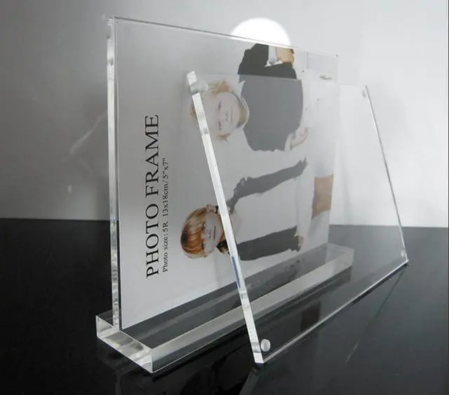 Alt view image 2 of 3 - 4x6" Acrylic T Shape Floating Picture Frame, Clear Frameless Horizontal