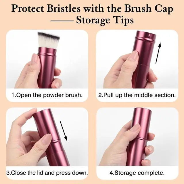 Alt view image 3 of 7 - Retractable Kabuki Makeup Brush with Cover, Portable Travel Face Brush for Foundation, Powder, Blush & Bronzer, Cruelty-Free & Vegan