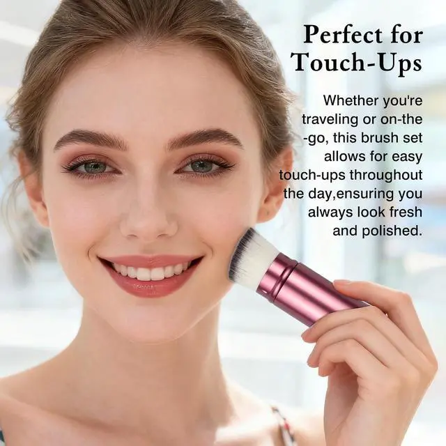 Alt view image 2 of 7 - Retractable Kabuki Makeup Brush with Cover, Portable Travel Face Brush for Foundation, Powder, Blush & Bronzer, Cruelty-Free & Vegan