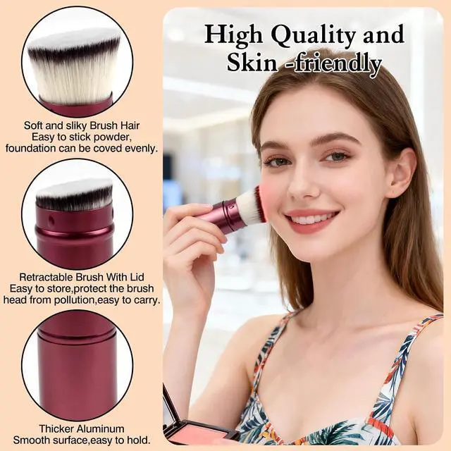 Alt view image 4 of 7 - Retractable Kabuki Makeup Brush with Cover, Portable Travel Face Brush for Foundation, Powder, Blush & Bronzer, Cruelty-Free & Vegan