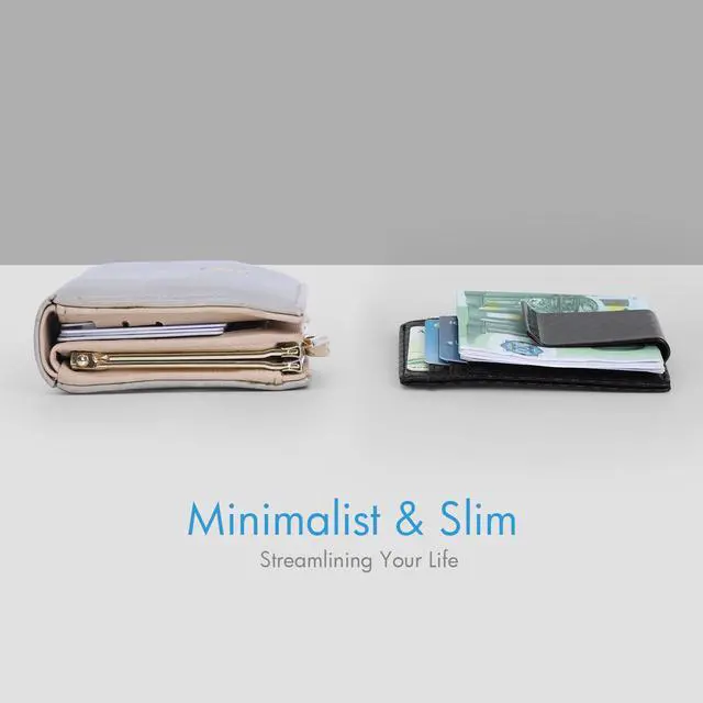 Alt view image 4 of 6 - Travelambo Carbon Fiber Money Clip Wallet Slim Minimalist Card Holder RFID Blocking Leather Weaved Black