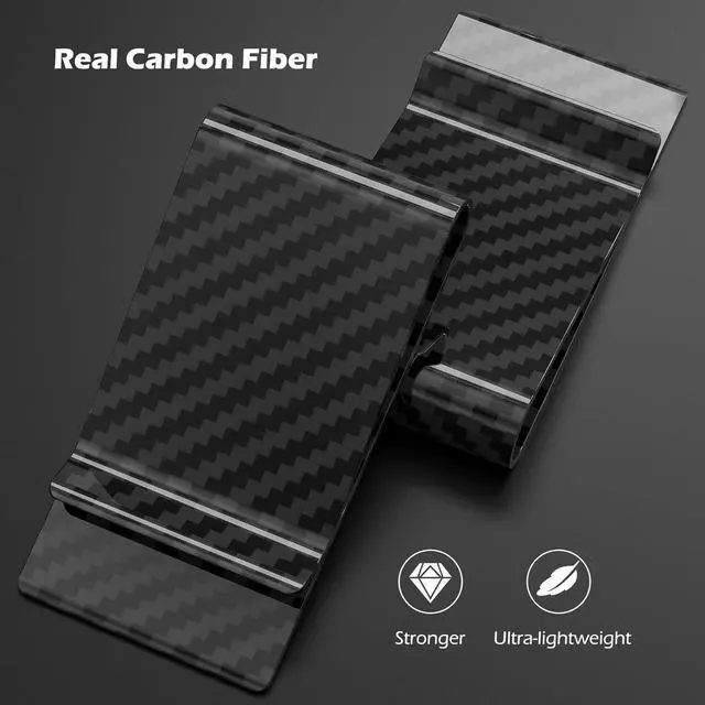 Alt view image 2 of 6 - Travelambo Carbon Fiber Money Clip Wallet Slim Minimalist Card Holder RFID Blocking Leather Weaved Black