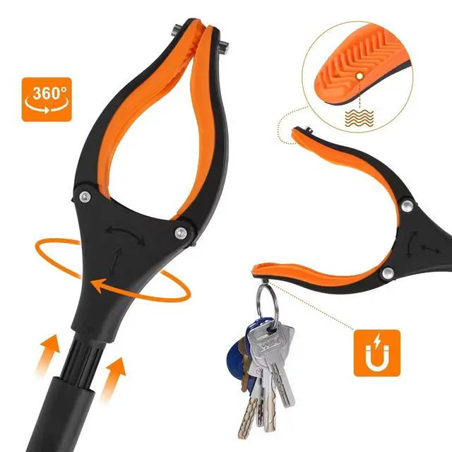 Alt view image 3 of 6 - Grab It 43" Extra Long Foldable Reacher Grabber Tool with Rotating Jaw and Magnets, 4" Wide Claw Opening, Heavy Duty