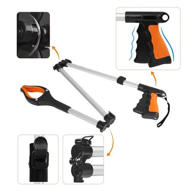 Alt view image 6 of 6 - Grab It 43" Extra Long Foldable Reacher Grabber Tool with Rotating Jaw and Magnets, 4" Wide Claw Opening, Heavy Duty