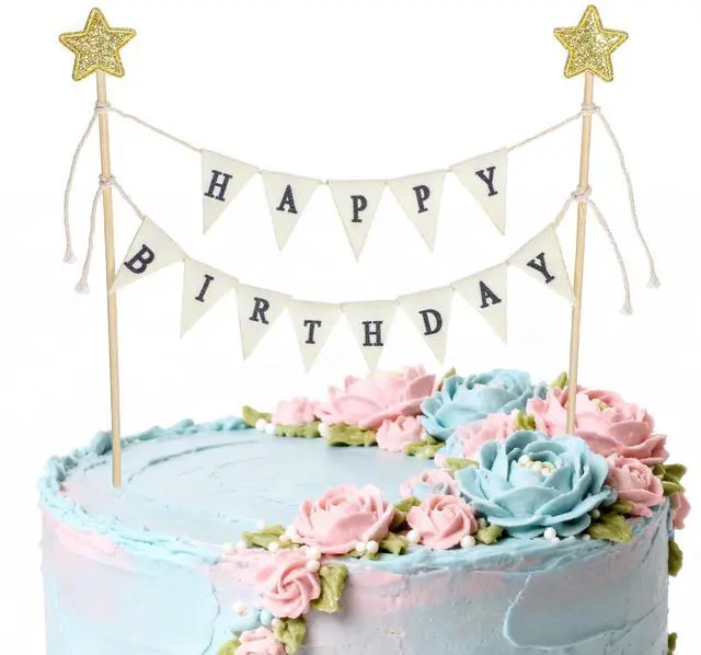 Main image of Bewudy Happy Birthday Cake Topper Flag Banner