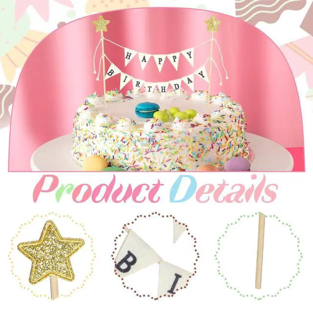 Alt view image 4 of 7 - Bewudy Happy Birthday Cake Topper Flag Banner
