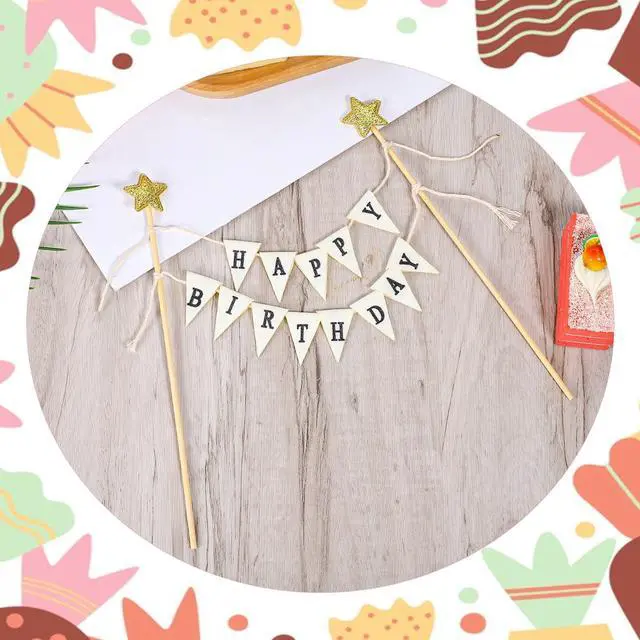 Alt view image 6 of 7 - Bewudy Happy Birthday Cake Topper Flag Banner