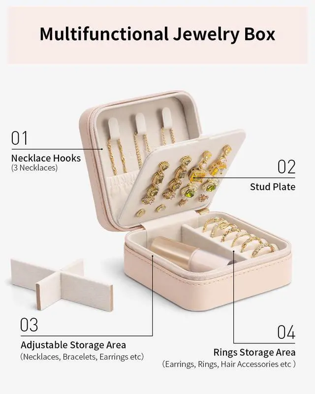 Alt view image 3 of 6 - VLANDO Small Travel Jewelry Organizer Box for Girls Women, Nude Pink