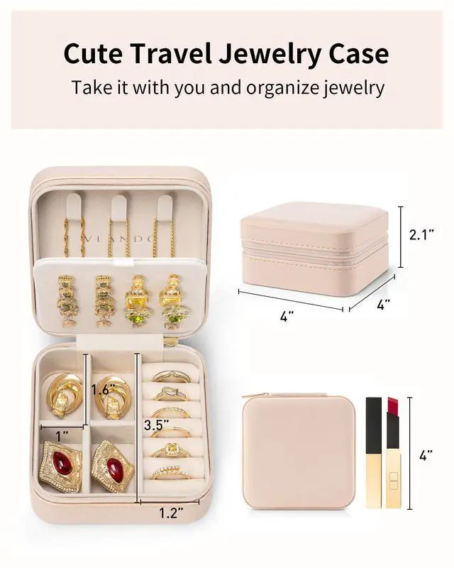 Alt view image 2 of 6 - VLANDO Small Travel Jewelry Organizer Box for Girls Women, Nude Pink