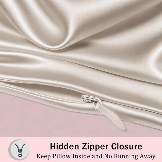 Alt view image 5 of 6 - Mulberry Silk Satin Pillowcase with Zipper, Standard Size, Beige, 1 Pack, Ultra Smooth Soft Breathable Cooling for Hot Sleepers, Hair and Skin, Gifts for Women
