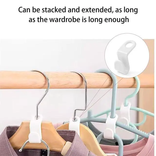 Alt view image 5 of 7 - 100Pcs 4-Color Hanger Hooks Stackable Space-Saving Closet Organizer