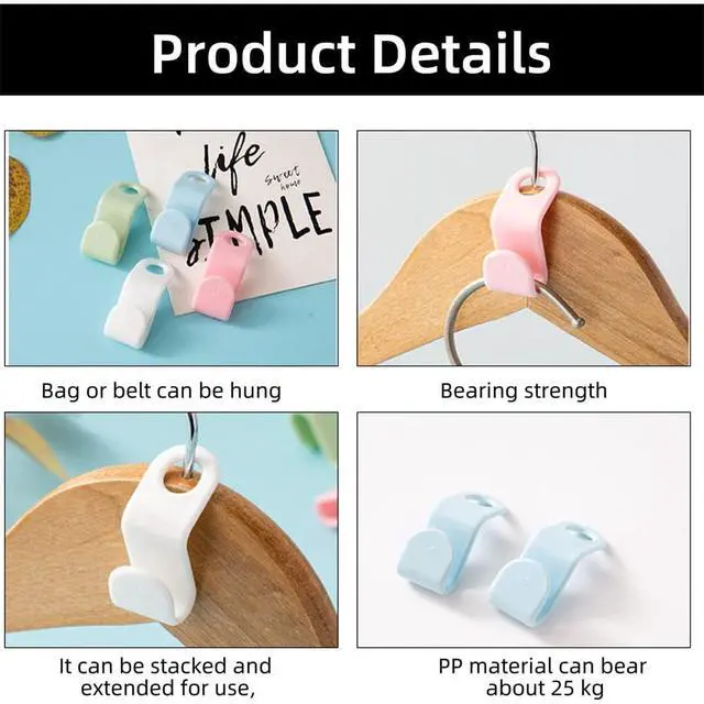 Alt view image 7 of 7 - 100Pcs 4-Color Hanger Hooks Stackable Space-Saving Closet Organizer