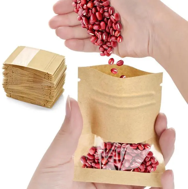 Main image of 100 Pcs Small Resealable Kraft Seed Envelopes with Window, 2.7"x3.5" Empty Packets, Coffee Sample Bags, Food Spice Storage Bag